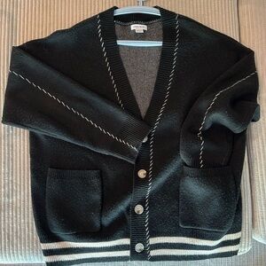 Black Cardigan with White Accents